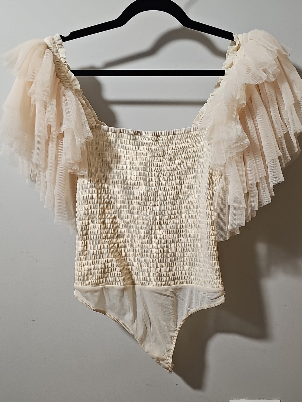 Cream Ruffled Sleeve Smocked Bodysuit